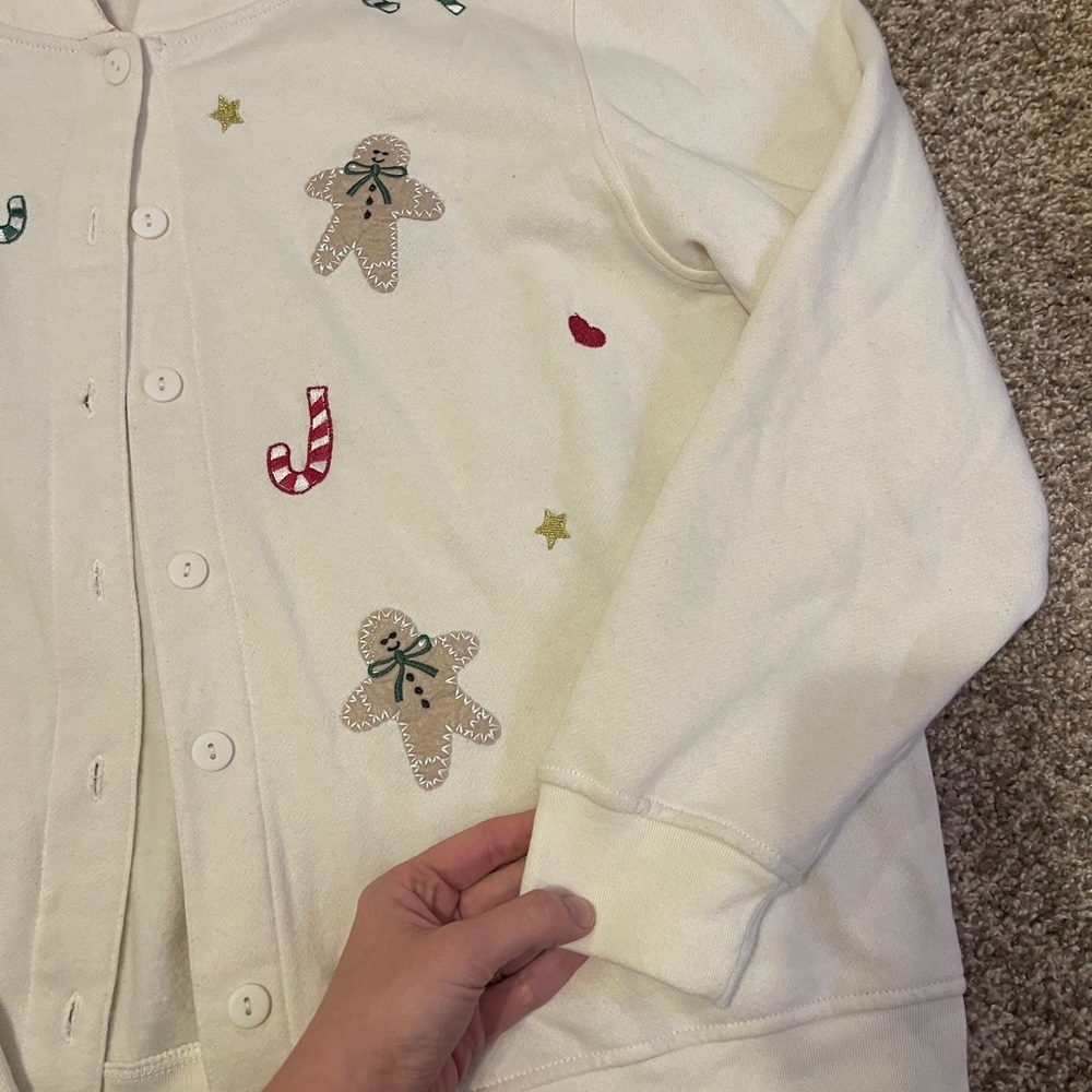 Vintage Cream Cardigan candy cane gingerbread Embroidery L cottage core grandma - Picture 8 of 9
